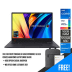 Asus Vivobook S 15 OLED K3502ZA-MA070WS Laptop (Indie Black) | 15.6" 2.8K | i7-12700H | 16GB RAM | 512GB SSD | Intel® Iris Xe Graphics | Windows 11 Home | MS Office Home & Student 2021 | Asus BP1504 Casual Backpack