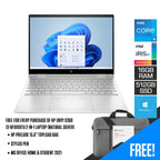 HP Envy X360 13-BF0108TU 2-In-1 Laptop (Natural Silver) | 13.3”  WUXGA | i5-1230U | 16 GB RAM | 512 GB SSD | Intel Iris Xe | Windows 11 |  MS Office H&S 2021 | Stylus Pen | HP Prelude 15.6”  Topload Bag