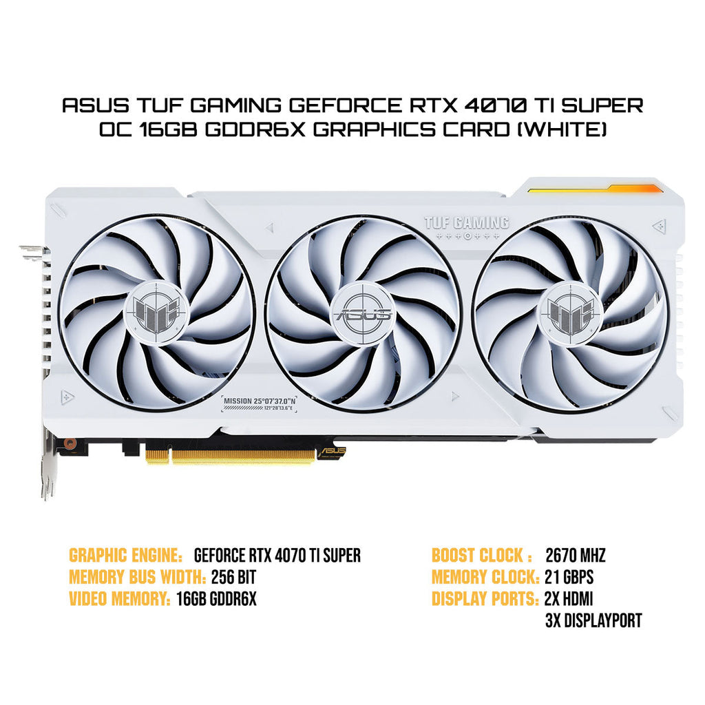 Asus TUF Gaming GeForce RTX 4070 TI Super OC 16GB GDDR6X Graphics Card (White)
