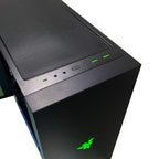 Ultra Razer Tomahawk gaming desktop in a black mid-tower case with green Razer logo, visible RGB fans, GeForce RTX 4080, 32GB RAM, 1TB SSD, 1TB HDD, and Windows 11 Home callouts