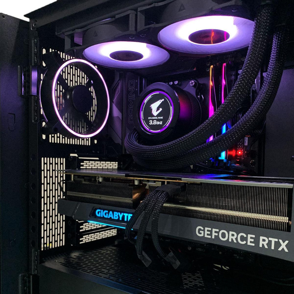 Ultra Razer Tomahawk gaming desktop in a black mid-tower case with green Razer logo, visible RGB fans, GeForce RTX 4080, 32GB RAM, 1TB SSD, 1TB HDD, and Windows 11 Home callouts