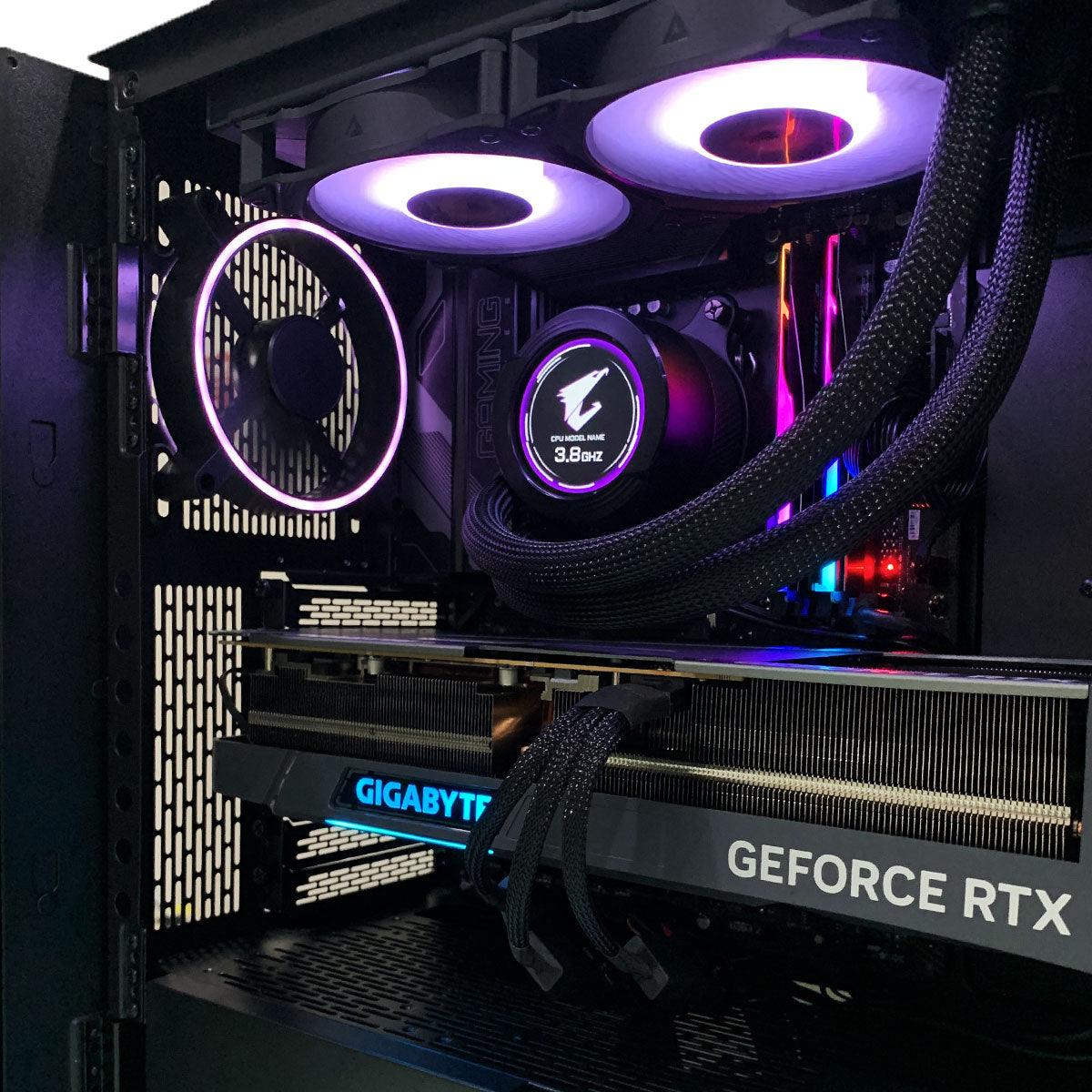 Ultra Razer Tomahawk gaming desktop in a black mid-tower case with green Razer logo, visible RGB fans, GeForce RTX 4080, 32GB RAM, 1TB SSD, 1TB HDD, and Windows 11 Home callouts
