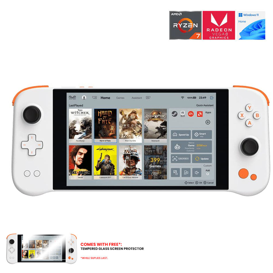Ayaneo Next AMD Ryzen 7 5825U 16GB RAM 1TB SSD Handheld Gaming Console (Bright White) + Tempered Glass Screen Protector