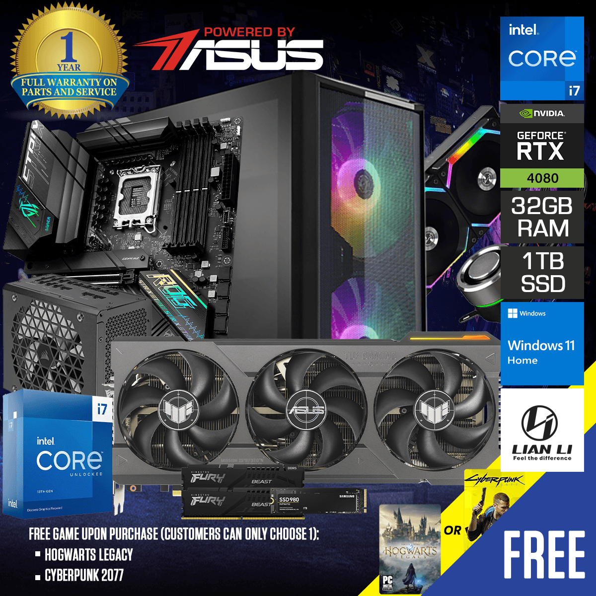 Intel RTX 4080 Gaming PC – i7-13700KF, 32GB RAM, 1TB SSD