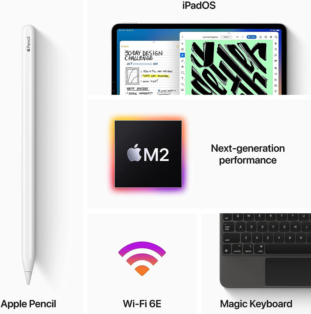iPad Pro M2 256GB tablet front facing with Apple logo visible on Space Grey back