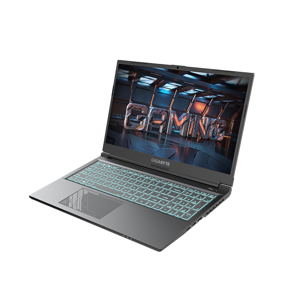Gigabyte G5 KF5 15.6-inch gaming laptop with Intel Core i7, GeForce RTX 4060, 144Hz FHD display, illuminated full-size keyboard, and included Gigabyte GBP57S gaming backpack