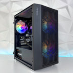 Dark Phantom NX200M gaming PC with Ryzen 5 5600 and RTX 4070 Super illuminated interior view