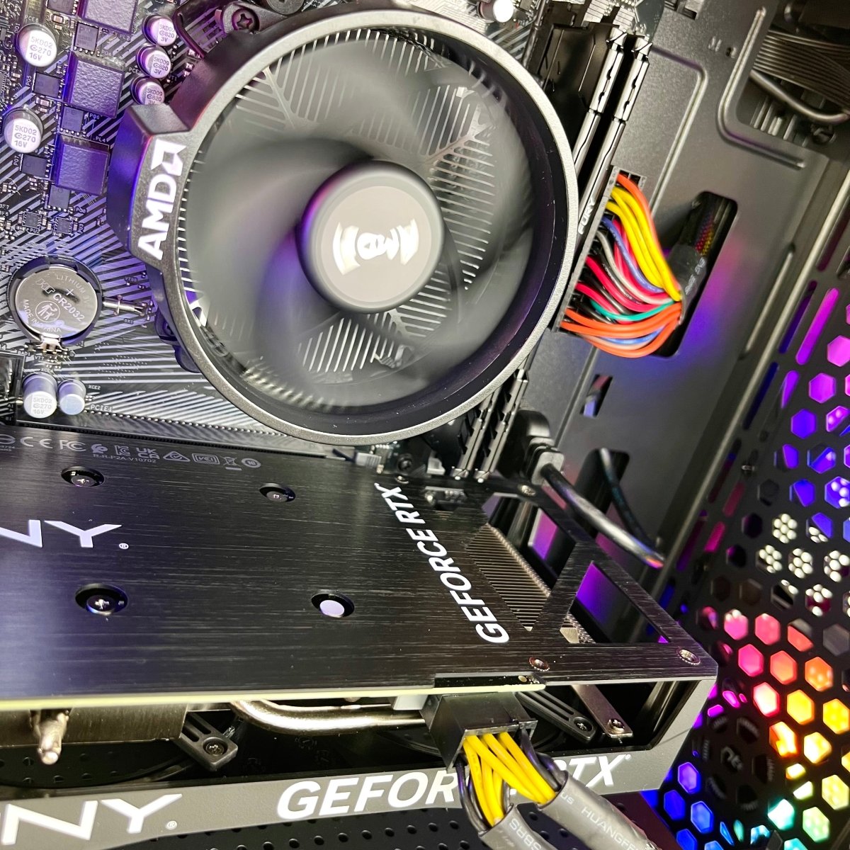 Interior components of IGaming RTX 4070 Super PC with Ryzen 5 5600 processor and sleek black case