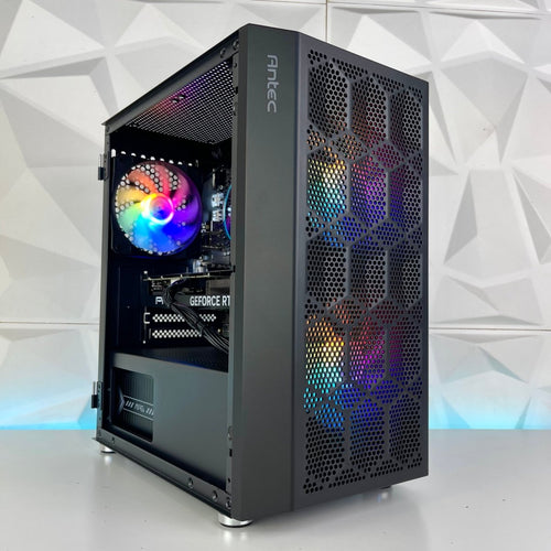 BIG SALE IGaming Ryzen 5 5600 gaming PC front view with RTX 4070 Super and Dark Phantom NX200M case