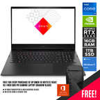 HP OMEN 16-B0175TX 165HZ GAMING LAPTOP (SHADOW BLACK) | 16.1" QHD | i7-11800H | 16GB DDR4 | 1TB SSD | RTX 3060 | WIN11 + MS OFFICE HOME & STUDENT 2019 + HP OMEN TRANSCEPTOR BACKPACK (BLACK)
