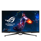 Front view of ASUS ROG Swift PG38UQ 38-inch 4K UHD gaming monitor with slim black bezels and angular desktop stand