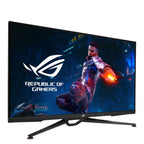 Front view of ASUS ROG Swift PG38UQ 38-inch 4K UHD gaming monitor with slim black bezels and angular desktop stand